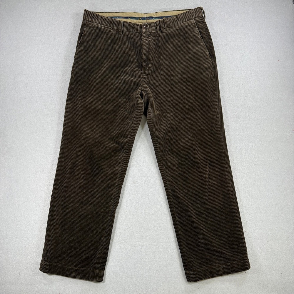 Polo Ralph Lauren Preston Pants Mens 38x34 Brown Corduroy Pleated Straight Leg